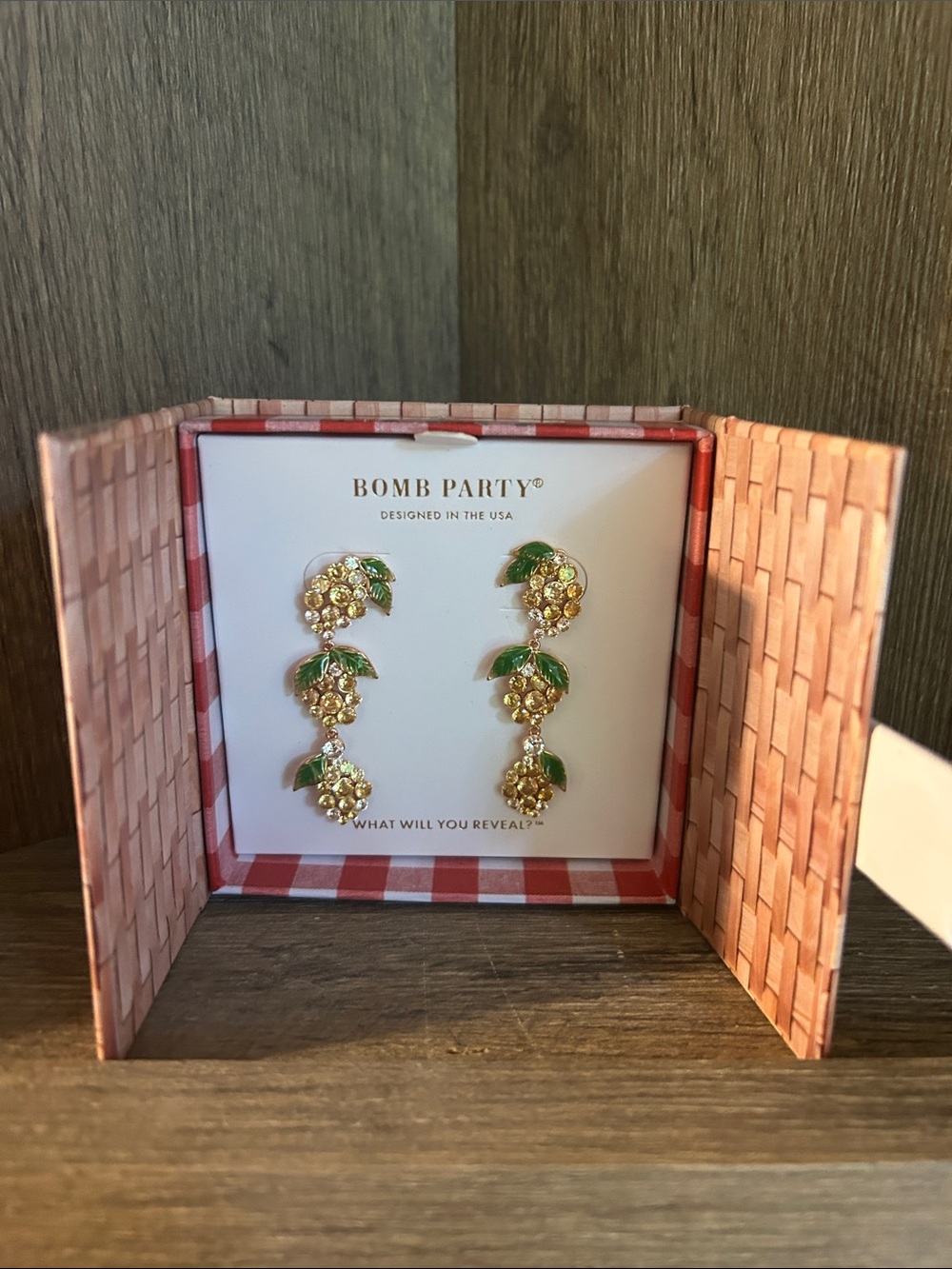 Bomb Party Gold and Green Crystal Drop Earrings